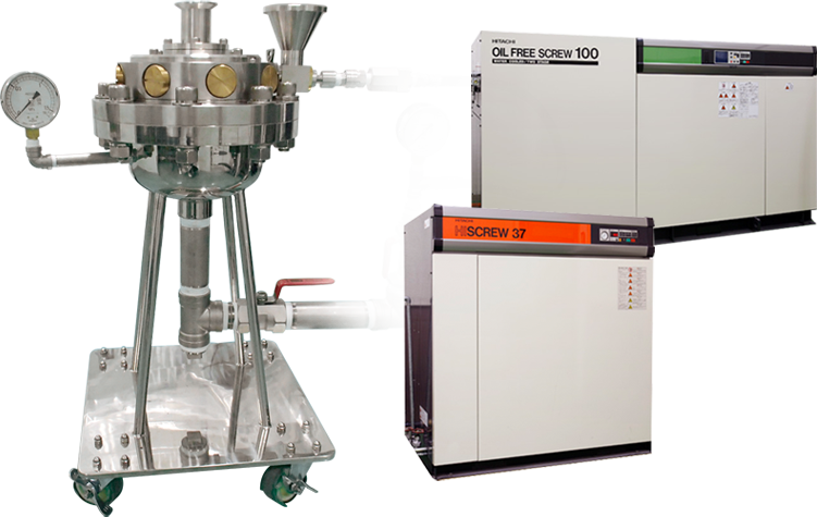 ナノジェットマイザーと高圧コンプレッサー